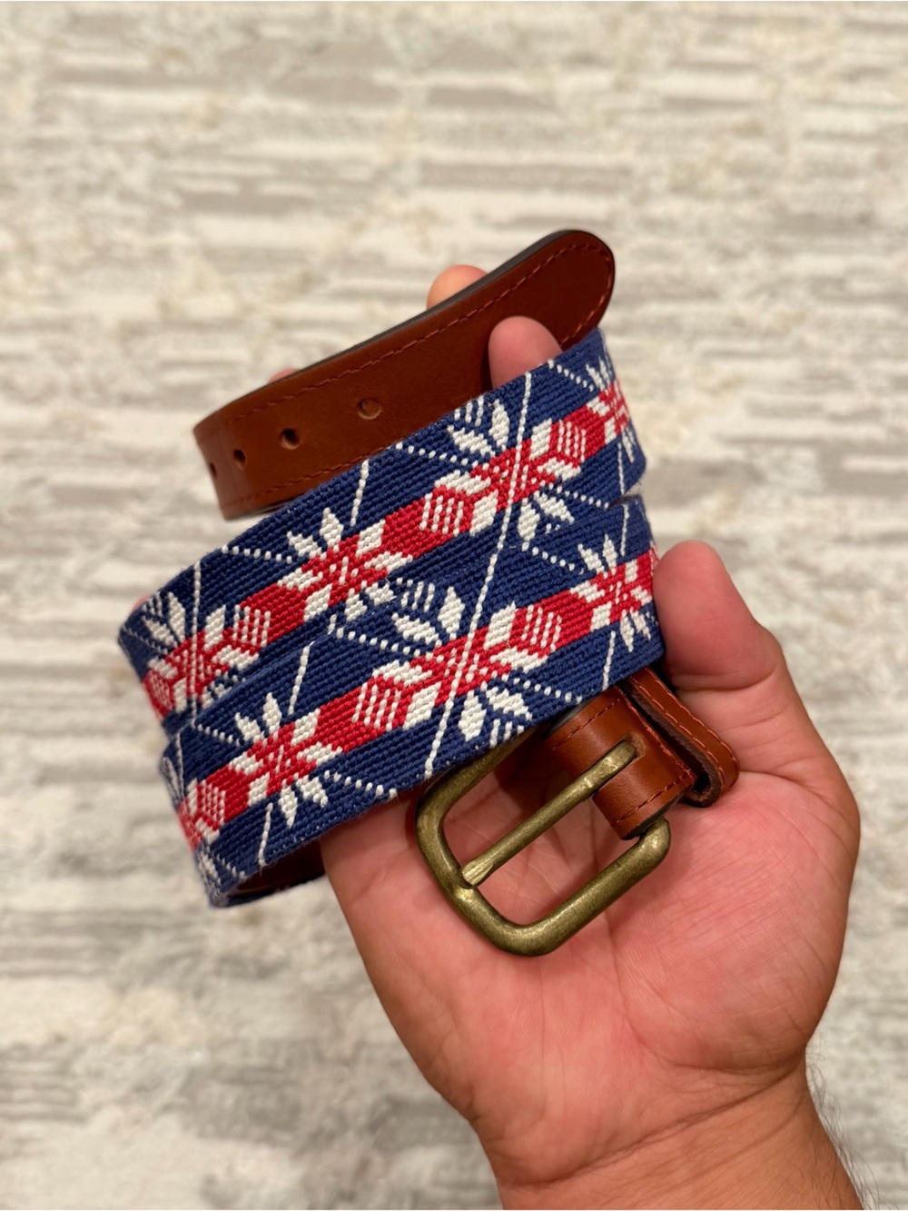 Smathers & Branson Snowflake Needlepoint Belt Men’s Size 40 Holiday Golf Rare